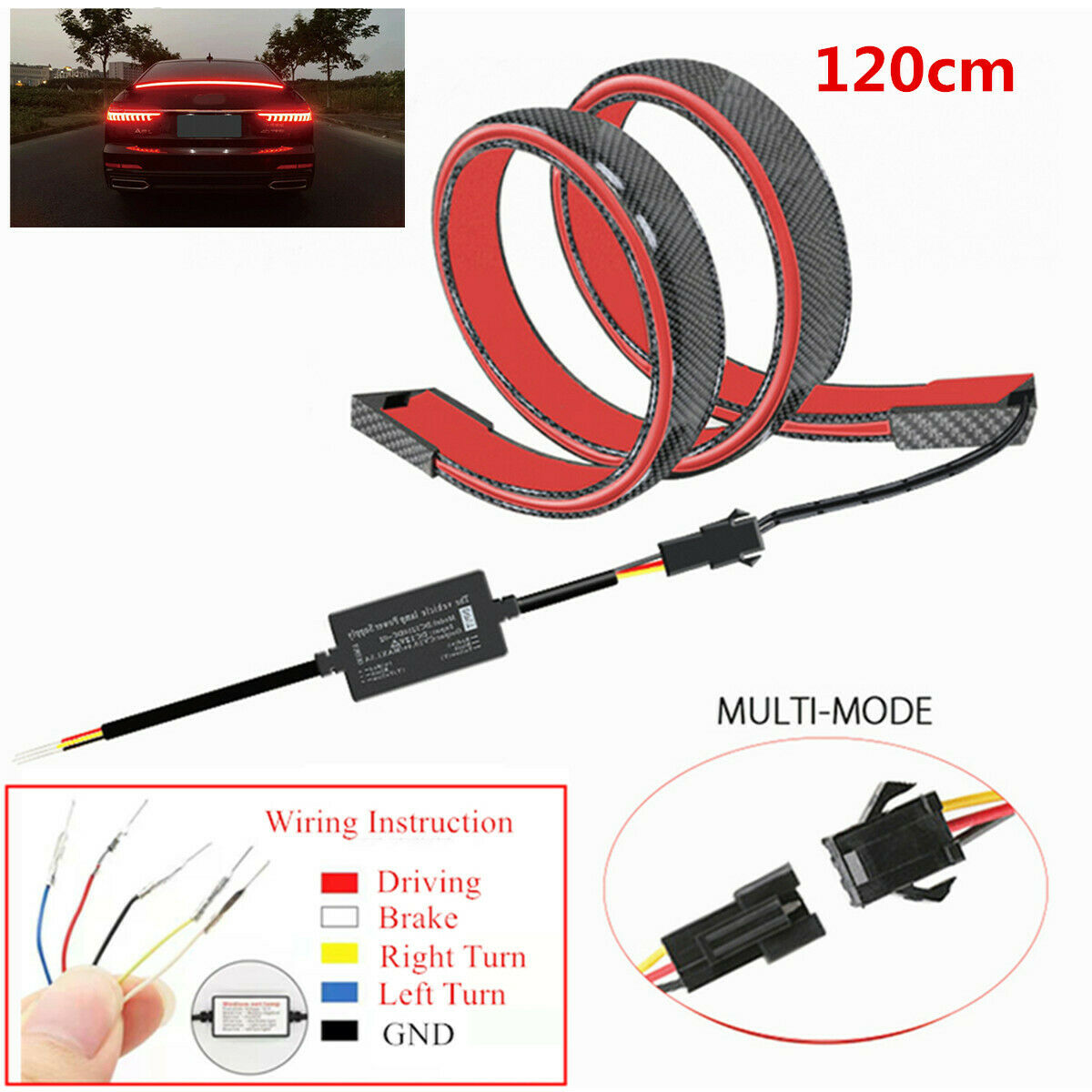 1.2M LED Tail Brake Turn Flowing Light Rear Trunk Roof Car Spoiler Tail Wing Lid