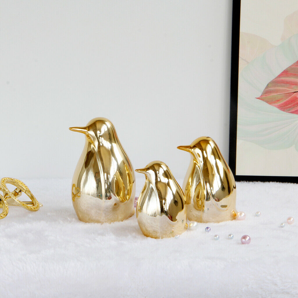 2 Pcs Golden Bird Statue Desktop Ceramic Display Wedding Home Decor Gift M+L