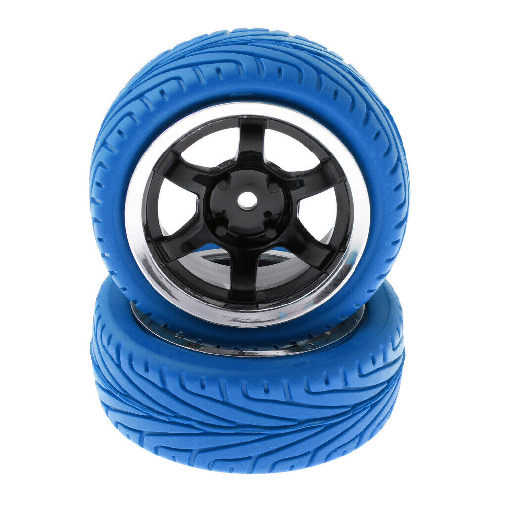 4pcs RC Vehicle Wheels Tires Rims Set 12mm Hex for 1/10 On Road Car HSP Blue