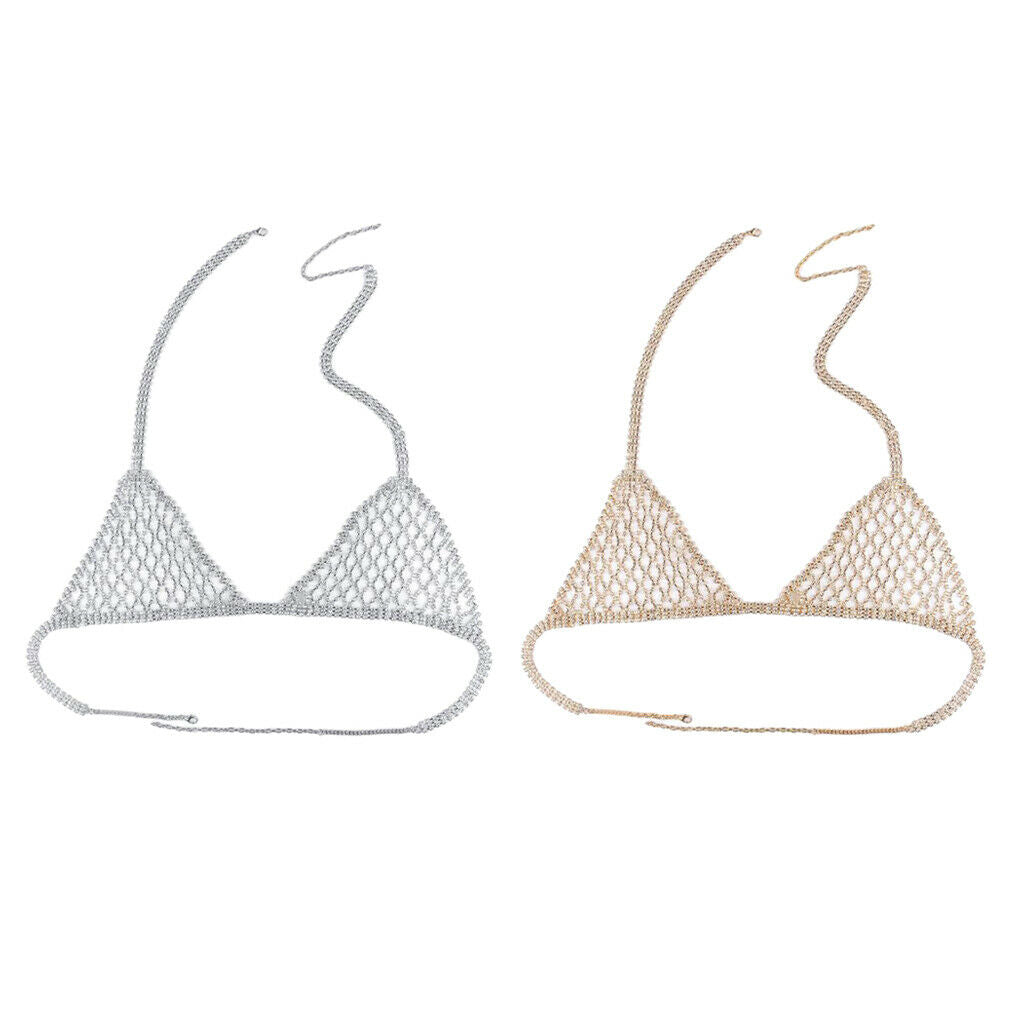 2pcs Beach Body Chain Bra Chain Bikini Harness Rhinestone for Club Party