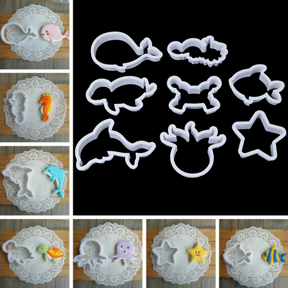 8x/set Sea Creatures Cookie Cutter Whale Dolphin Fondant Tool Biscuit Mouldy XC