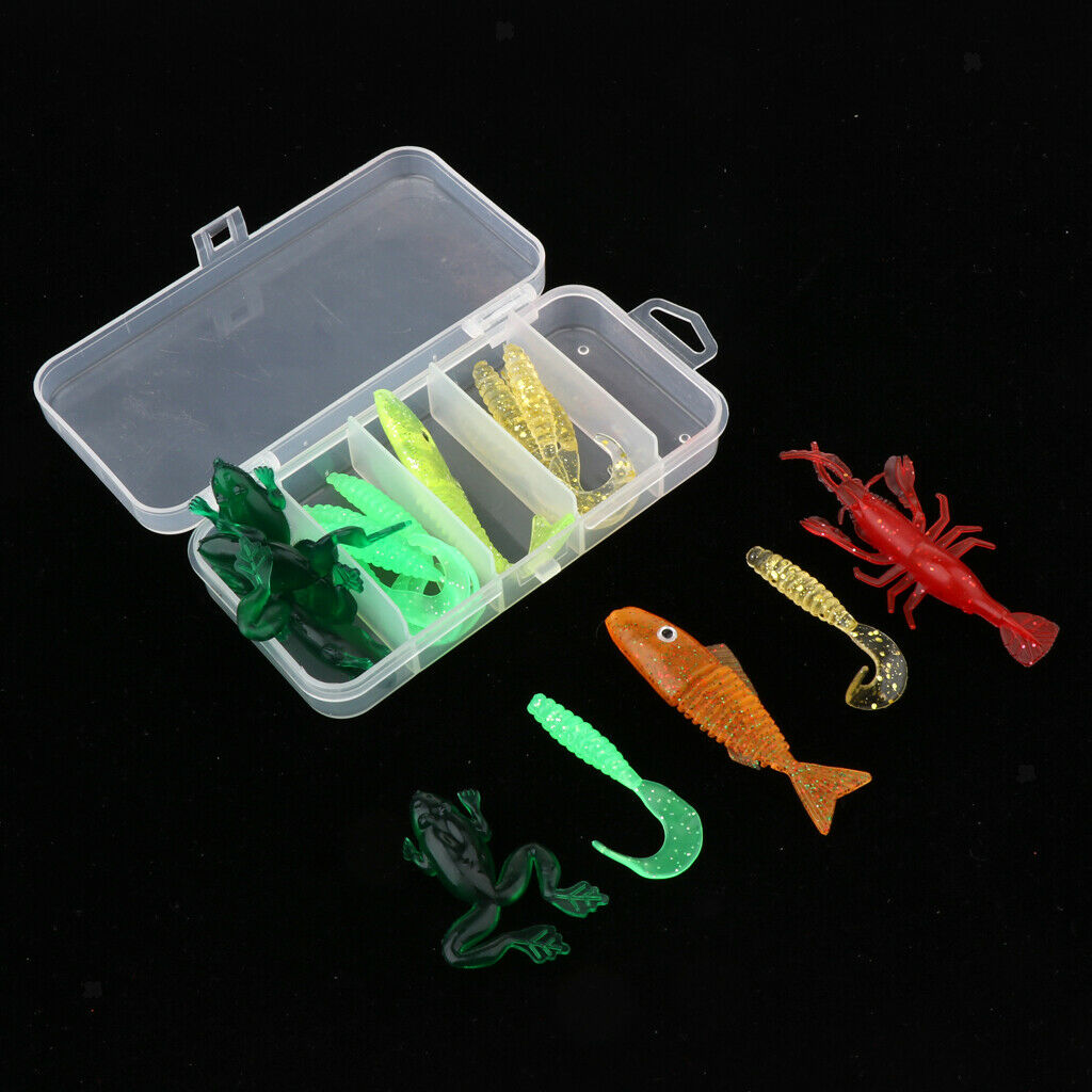 17pcs Soft Fishing Lures Set Worm Frog Fish Shrimp Artificial Bait