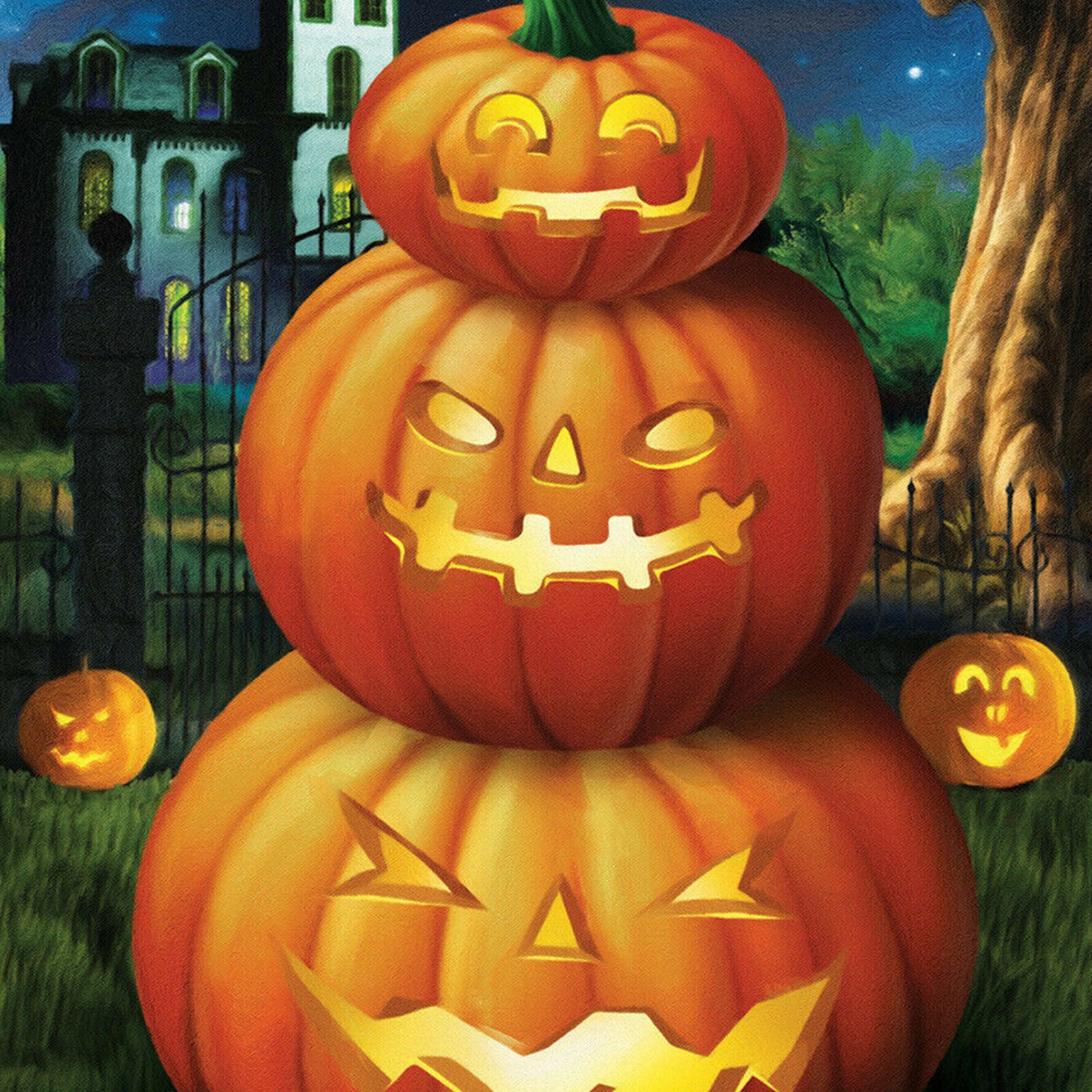 Spooky Jack O'Lanterns Halloween House Flag Carved Pumpkins 28" x 40"