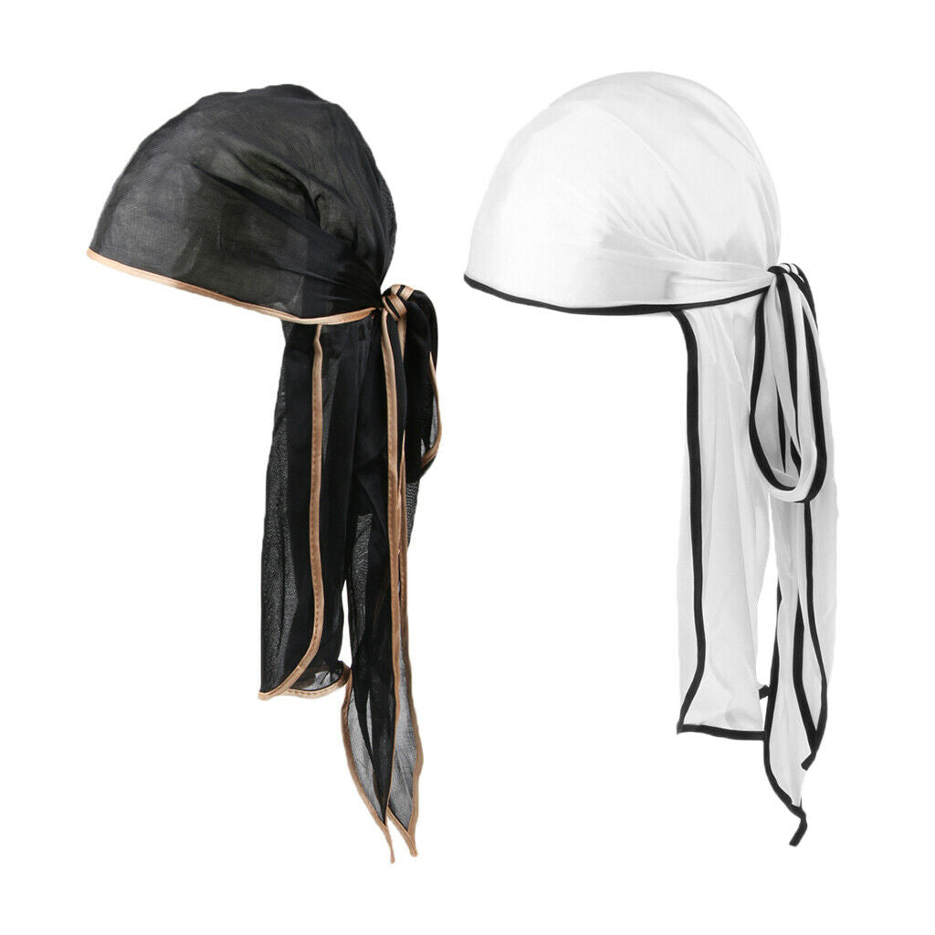 2Pack Unisex Satin Bandana Hat Rag Cancer Chemo Headwrap Long Tail Durag