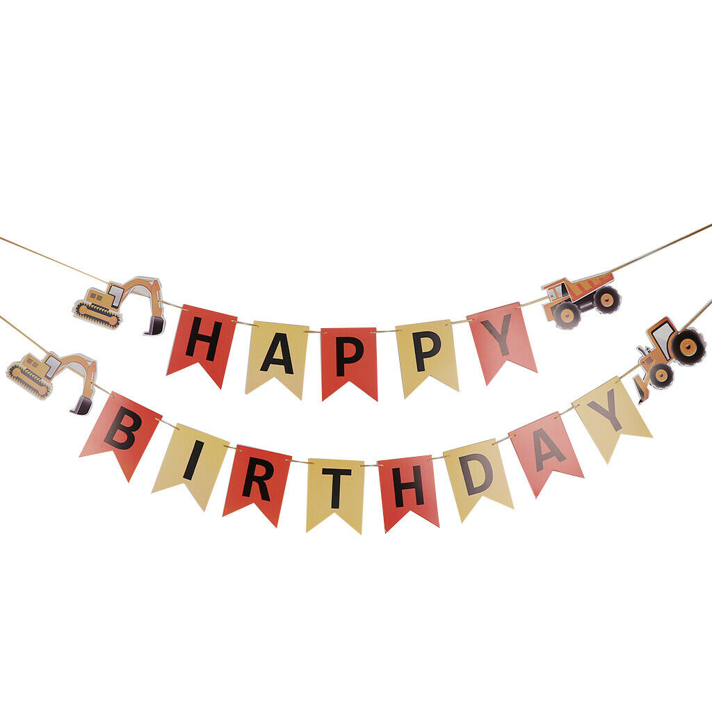 Happy Birthday Tractor Car Paper Bunting Banner Baby Shower Kids Room Decor