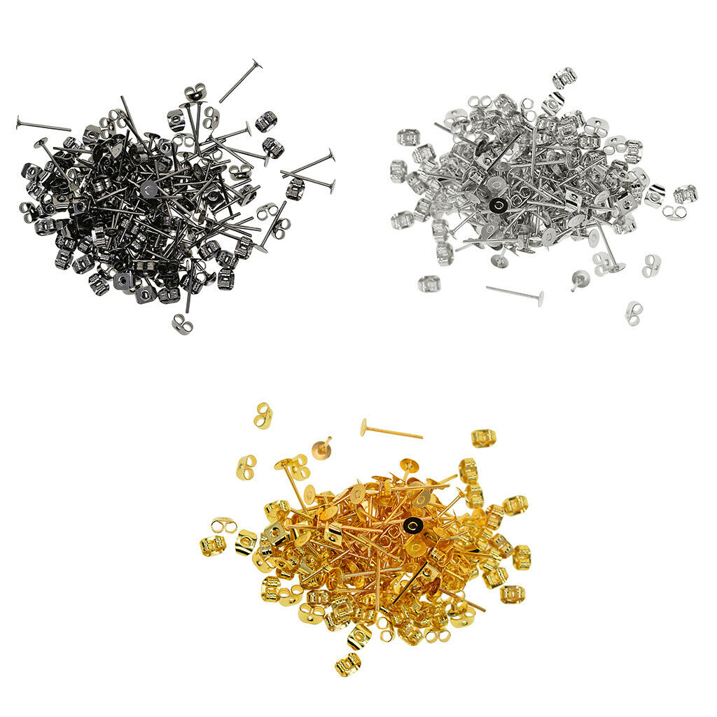 600Packs 4mm Round Flat Stud Earring Posts with Back Jewelry Making Findings
