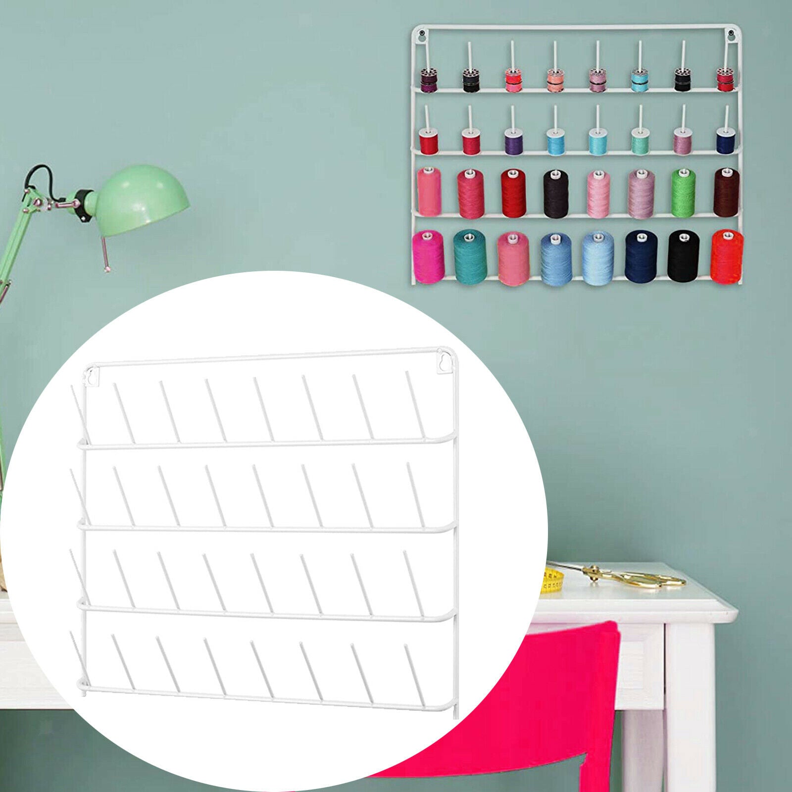 Metal Wall Hanging Thread Holder 32-Spool Sewing Thread Rack Organizer Tools