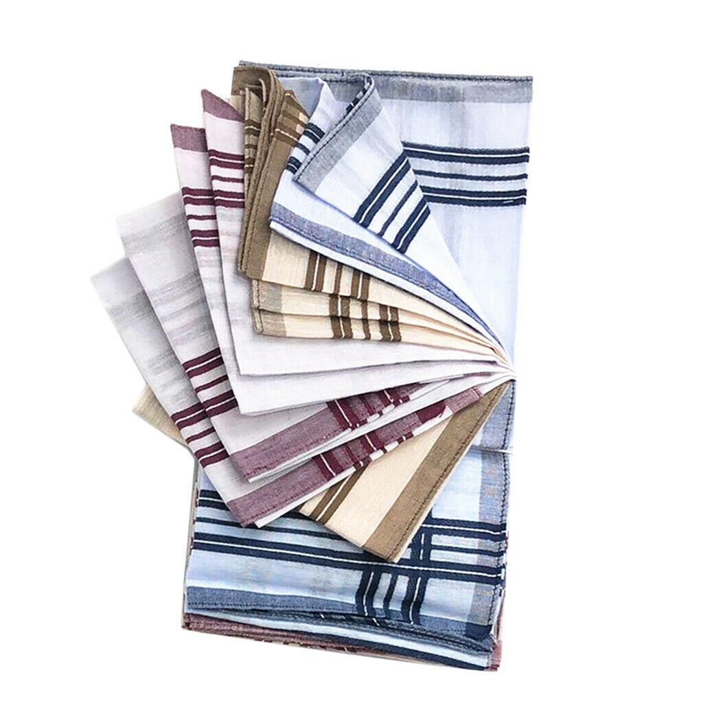 12pcs Plaid Striped Handkerchiefs Unisex Classic Soft Hanky Pocket Square