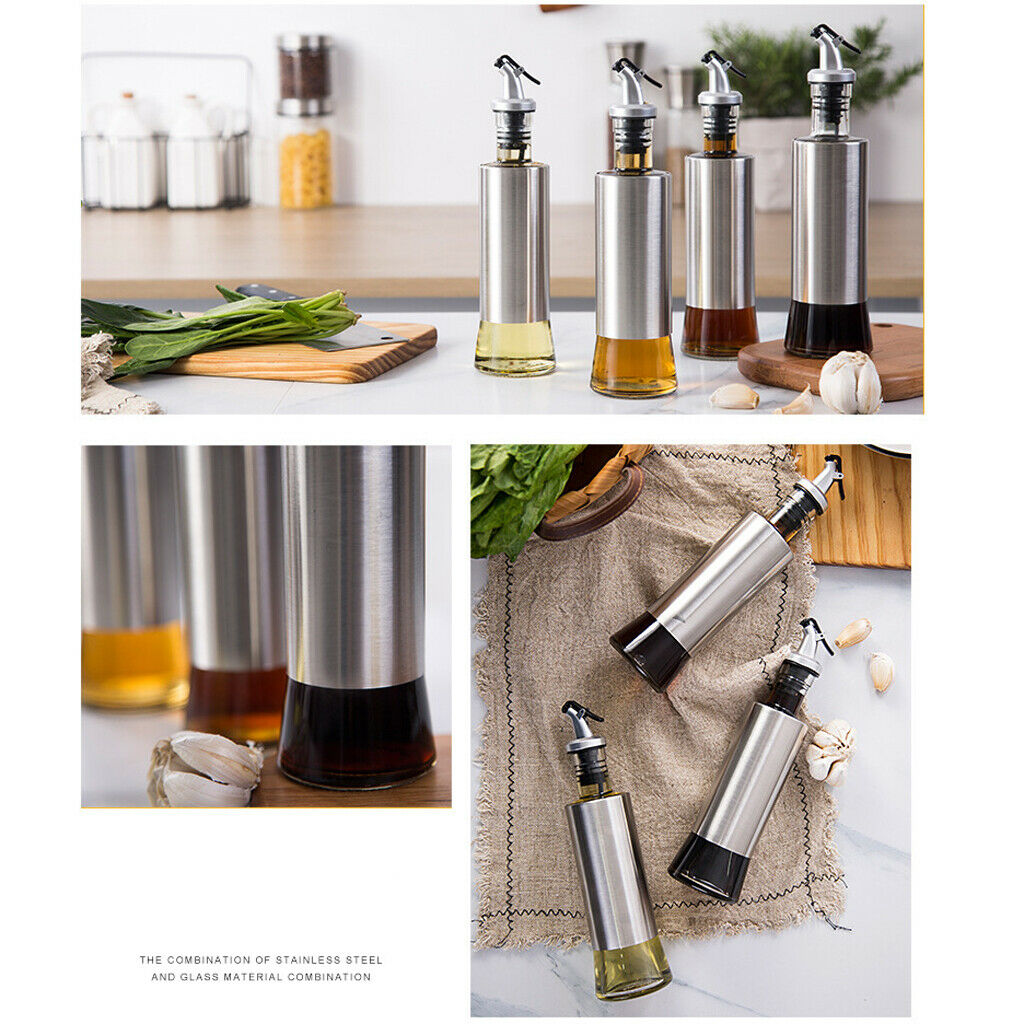 Stainless Steel Castor Oil Bottle Soy Sauce Pot Glass Vinegar Dispenser
