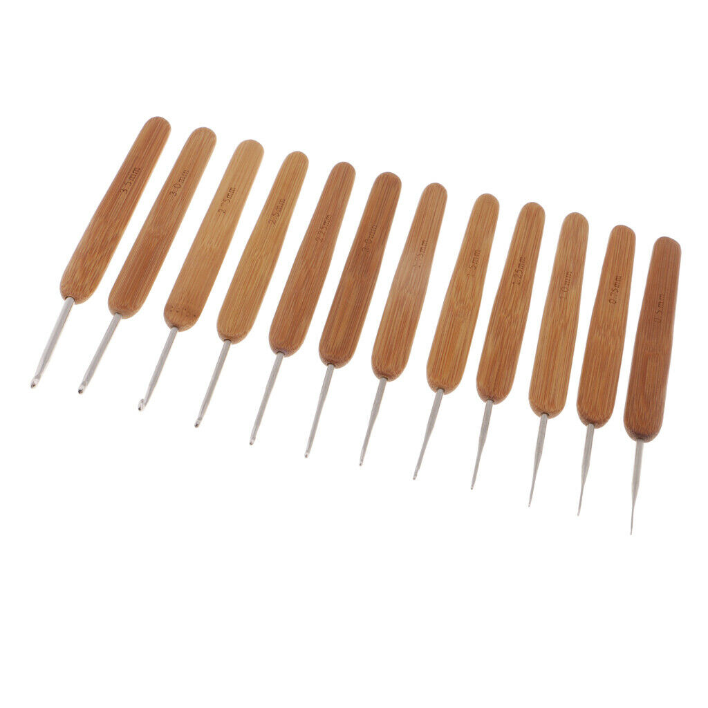 12Pcs Knitting Needles Crochet Hooks With Bamboo Ergonomic Grips 0.5-3.5mm