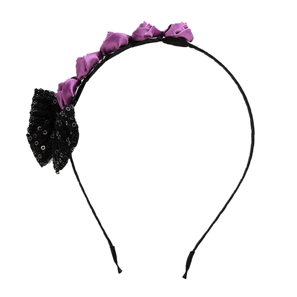 Romantic Gothic Purple Rose Flower Hair Hoop Black Lace Bowknot Headband