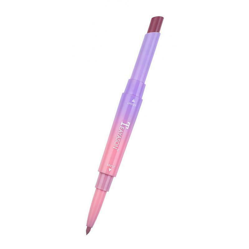 Double Head Lip Liner Waterproof Matte Longlasting Lipliner Pen Peach Pink
