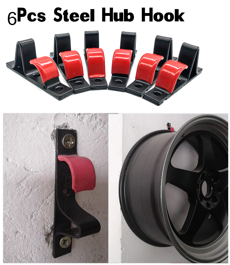 6Pcs Wheel Rim Hook Wall Garage Display Mounted Hanging Hooks for 13-22 inch