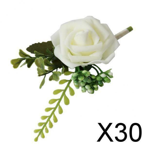 30X Rose Flower Wedding Brooch Corsage Party Prom Corsage with Clip White