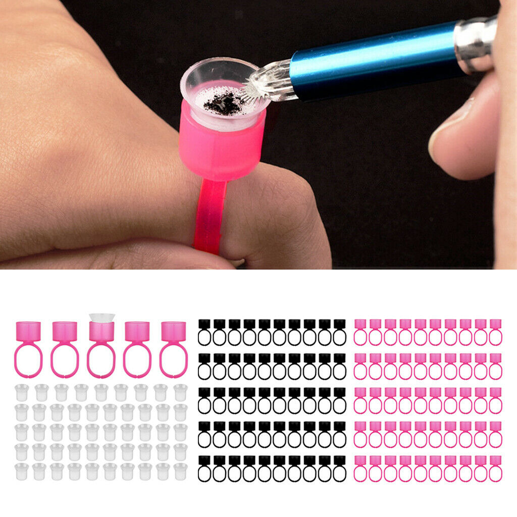 150 Packs Plastic Ink Pigment Adhesive Glue Rings Caps with Sponge Supplies