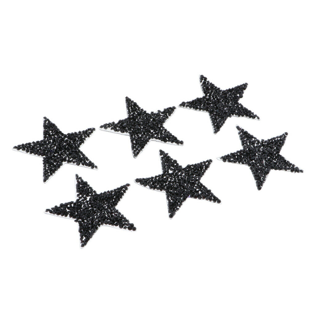 6Pcs Black Star Patches Iron on or Sew on Patches Embroidered Badge Motif