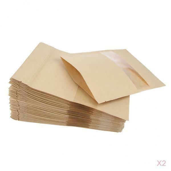 100Pcs Kraft Paper Food Gifts Storage Bags Self Sealing Envelope Bag 12x20+4