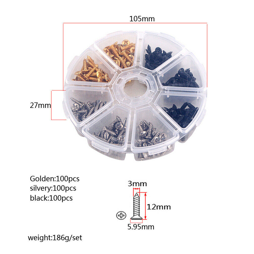 300X 3 Color Guitar Pickguard Backplate Screw for Electric Guitar Bass 3mm New