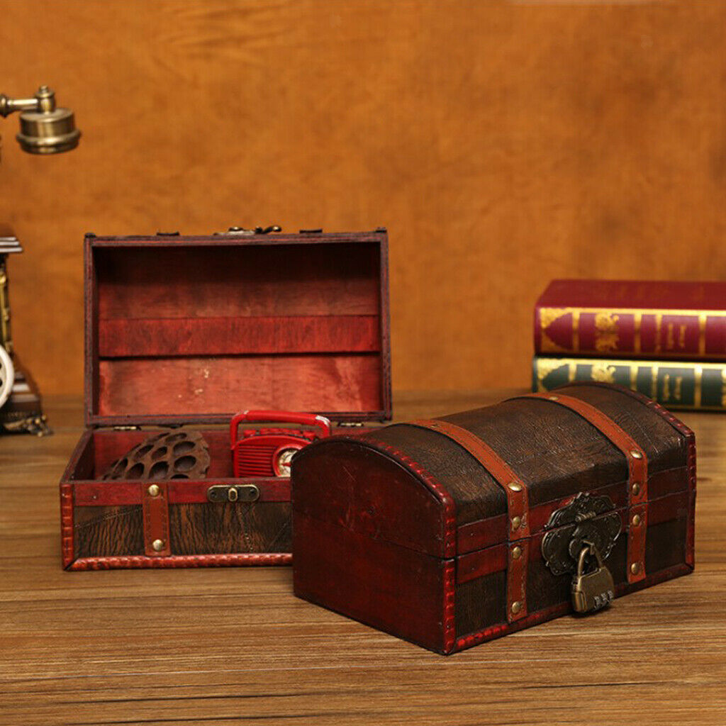 Wood Treasure Chest Necklace Password Lock Storage Case Organizer Home Decor