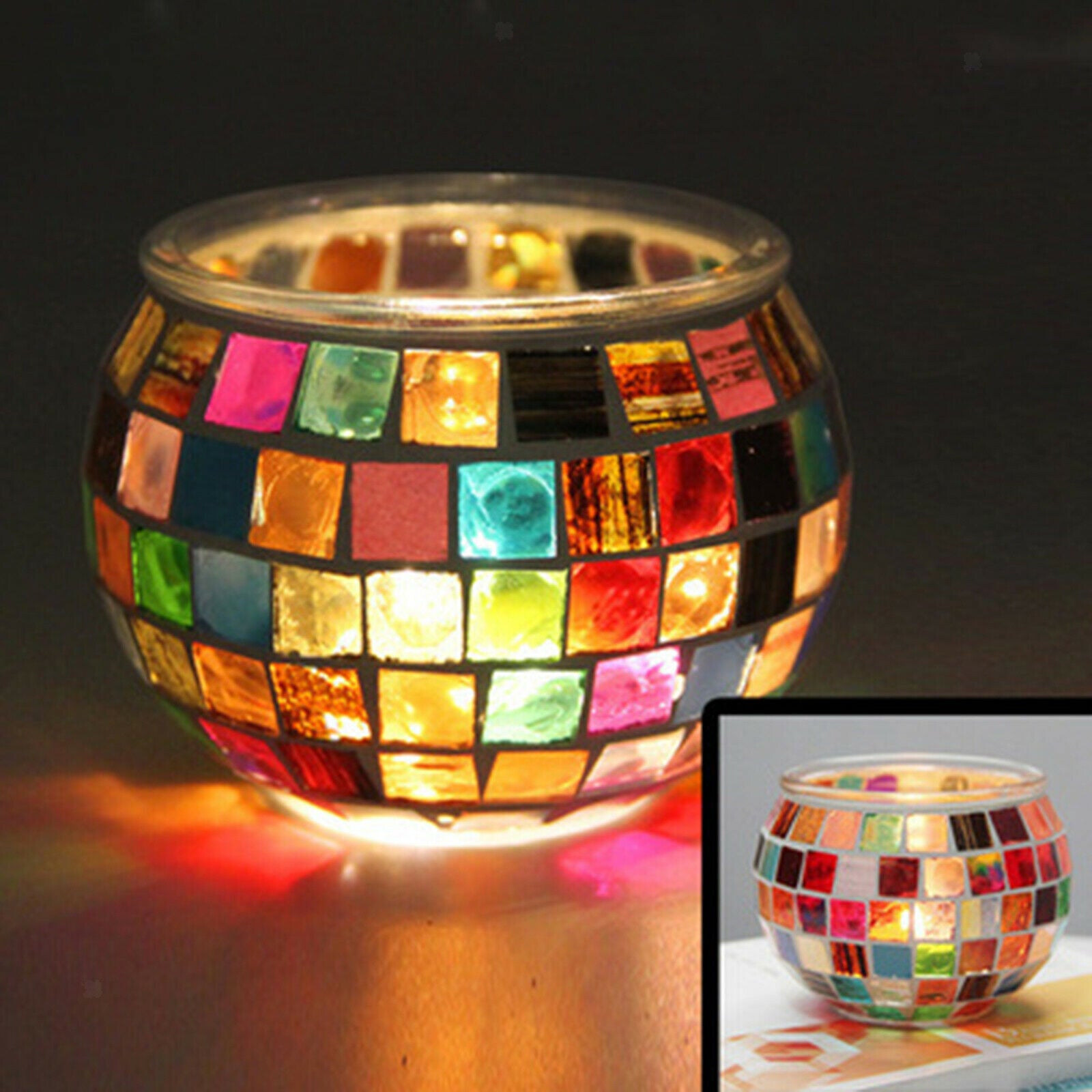 Modern Mosaic Glass Candle Holder Votive Candlestick Centerpiece Party Decor