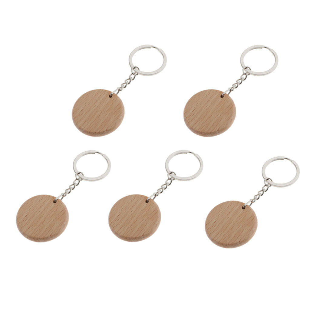 5Pcs Blank Wooden Key Chain Keychain Key Tags DIY Supplies Craft Purse