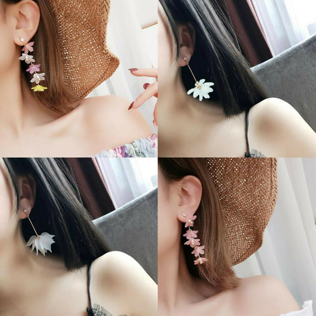 7 Pairs Mix Flower Drop Earrings Material DIY Handmade Jewelry Making Set