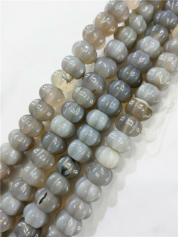 1 Strand 12x8mm Natural Gray Agate Rondelle Pumpkin Spacer Beads 15.5inch HH136