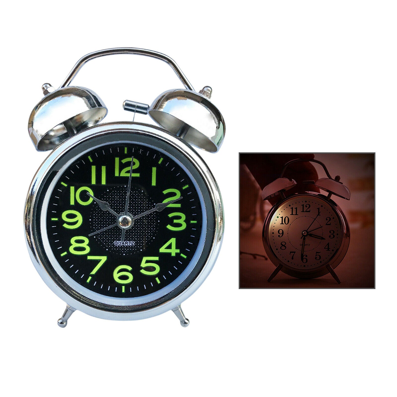 Analog 4inch Clocks Quartz Classic Double Bell Alarm Clock Movement Bedside
