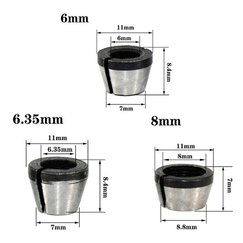 3pc/lot 6mm/6.35mm/8mm High Precision Adapter Collet Shank Router To.l8