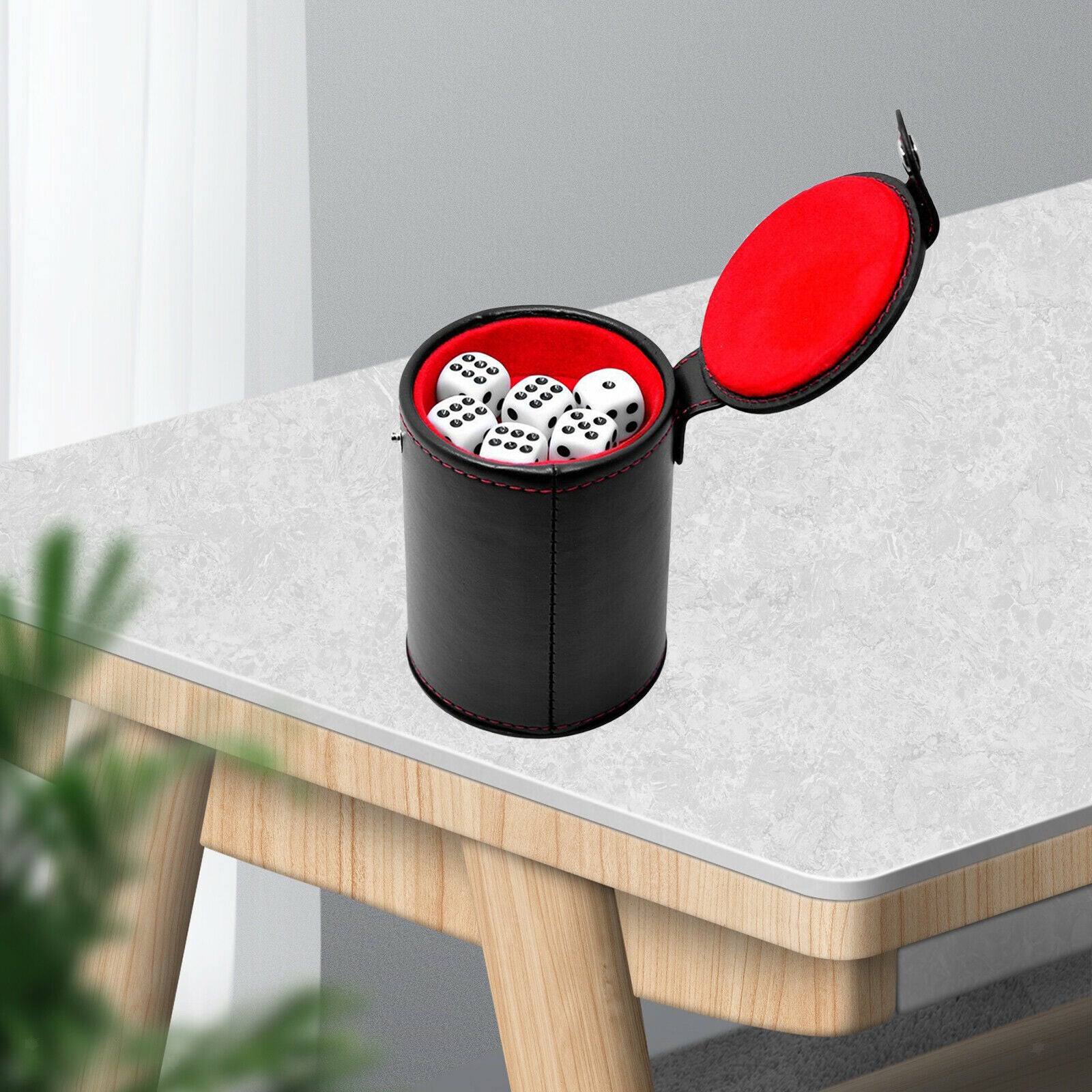 Double Layer Dice Cup with 5 Dice Red Flannel Lined Enternament Tool Party