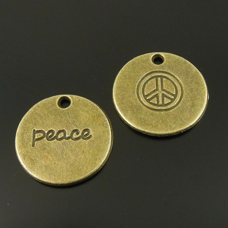 20pcs Antiqued Bronze Peace Symbol Round Tag Charm Alloy For Pendant Crafts 20mm