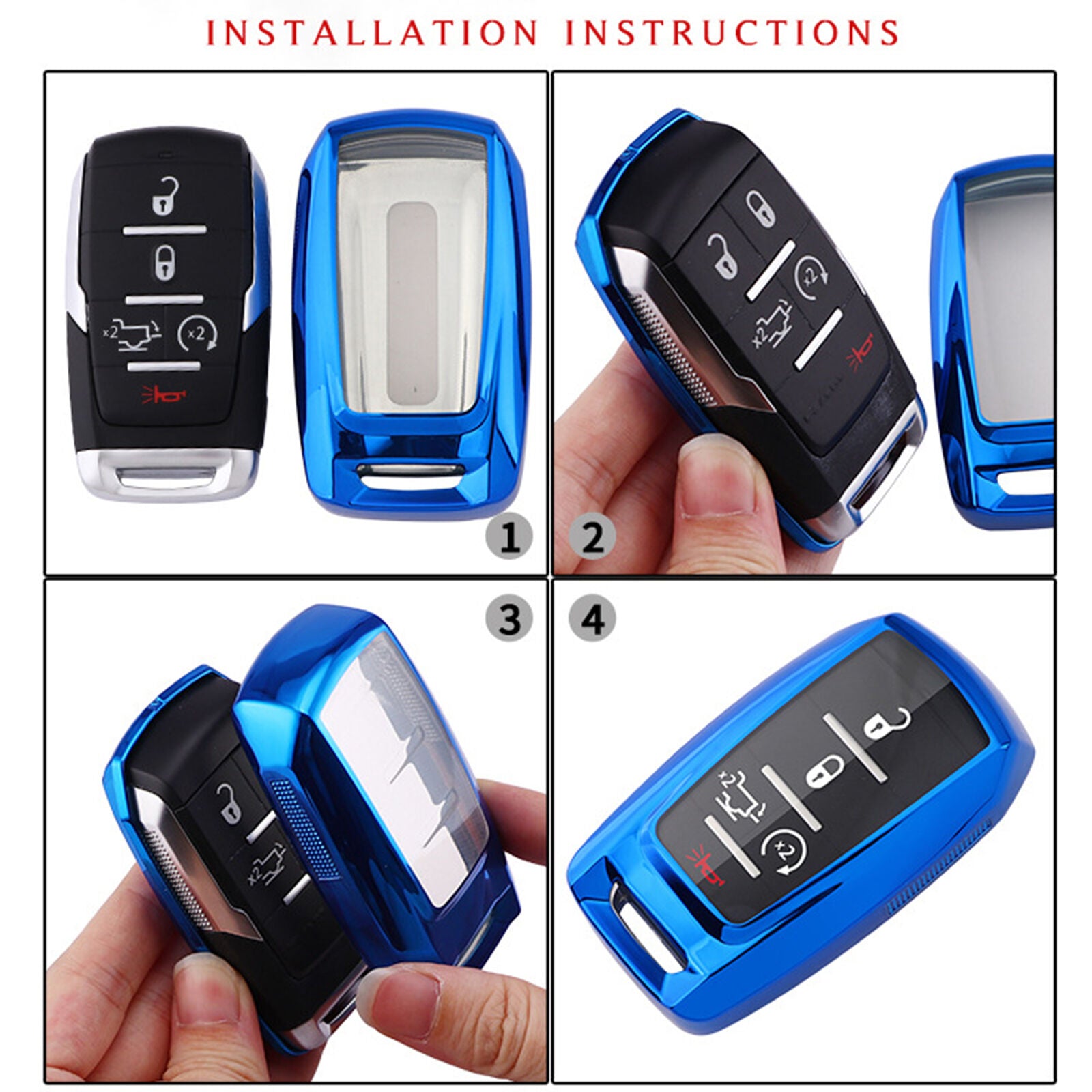 Key Fob Cover Fit for 2021 2020 2019 Dodge Ram 1500 5B Rubber OHT-4882056 Blue