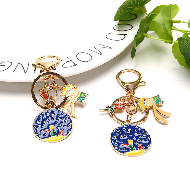Fashion Metal Rose Keychains Starry Little Prince Keyring Creative Boy Men WBDA