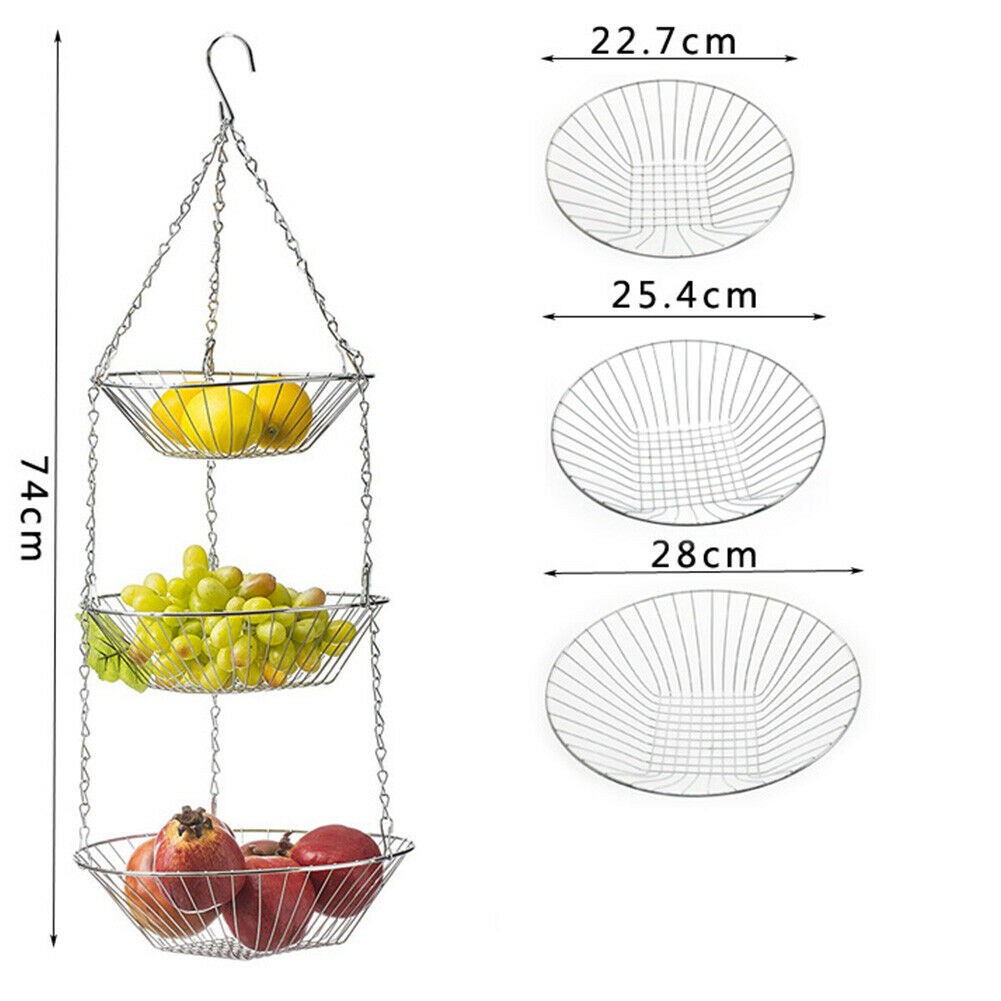 3 Tier Folding Vegetable Decoration Fruit Basket Kitchen Hanging Organizer Metal