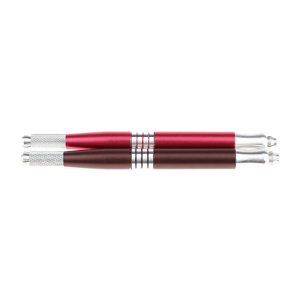 2Pcs Dual Heads Stainless Steel Manual Eyebrow Tattoo Pen Rose Red+Coffee