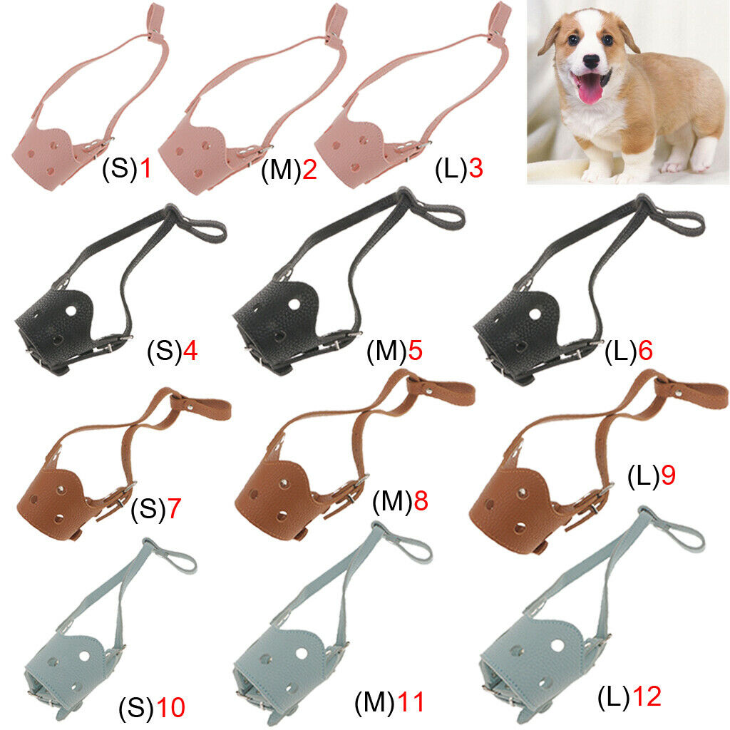 Safe Adjustable Soft Leather Dog Puppy Muzzle Basket Cage Anti-bark M Black