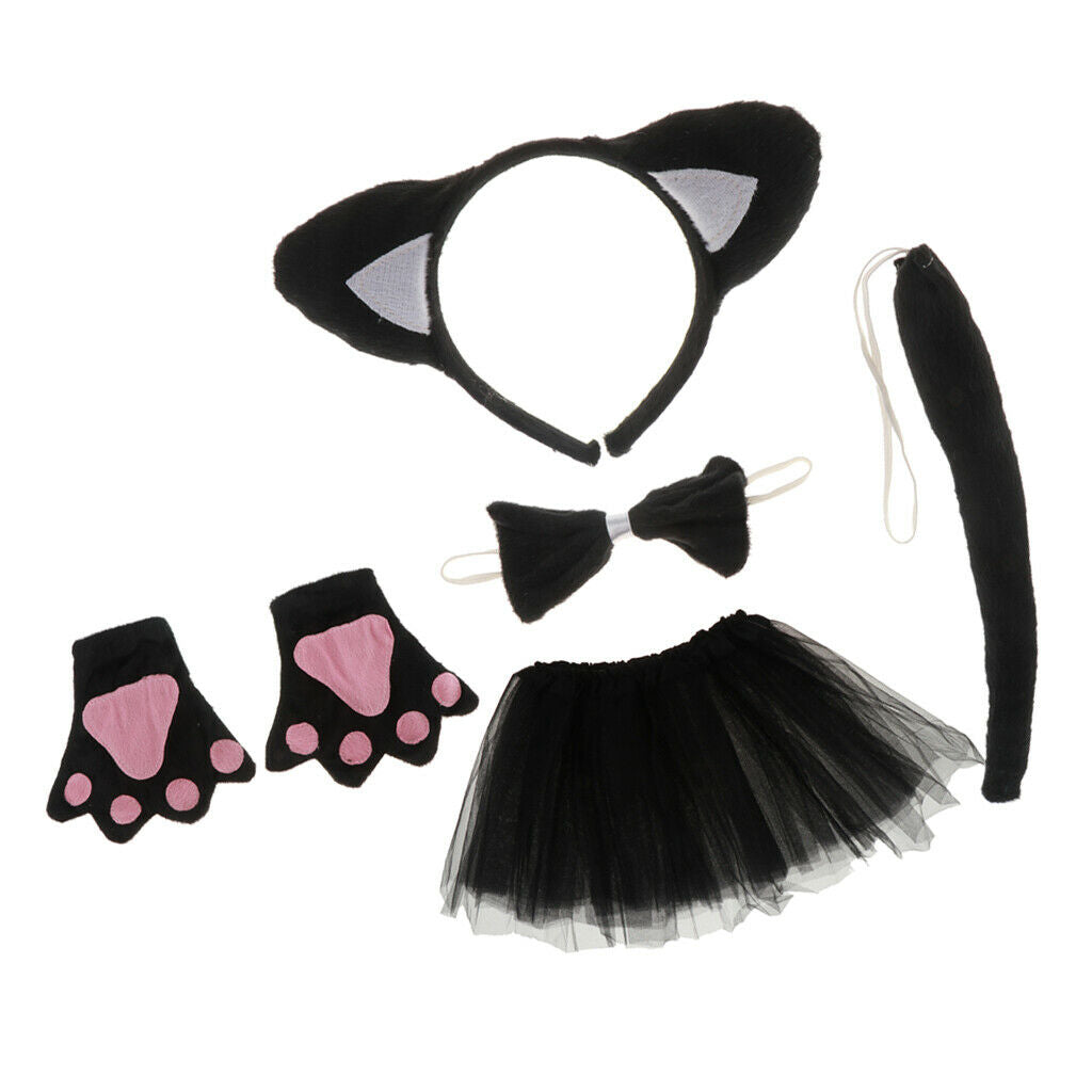 Animal costume cat ears headband with gloves tutu skirt tail and