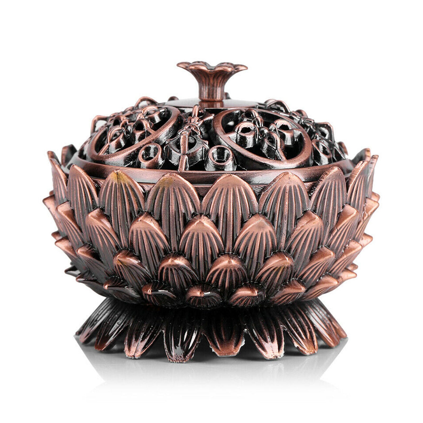 Chinese Lotus Cone Incense Burner Holder Flower Statue Censer Home Office Decor