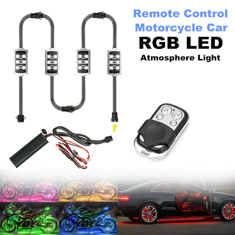 4PCS Motorcycle Car RGB LED Atmosphere Light Remote Control Smart Brake Light
