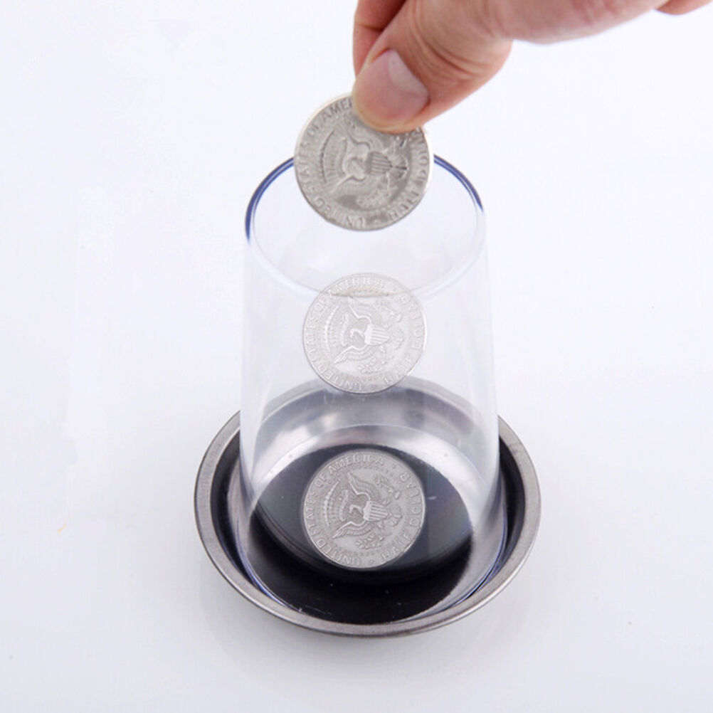 1Pcs Coin Through Glass Steel Cup Mat Magic Props Party Close-up Magic Tric DD