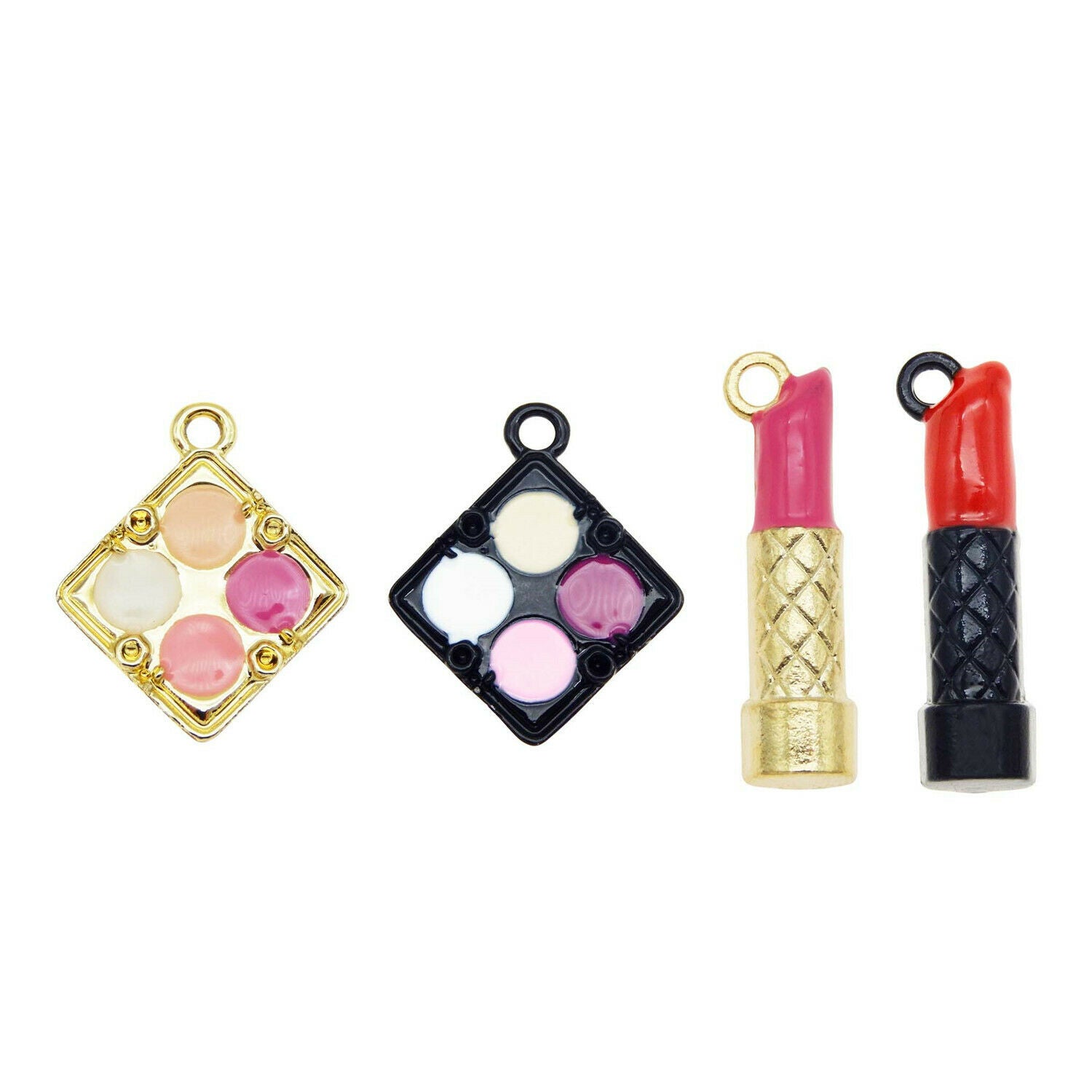 16 pcs Enamel Alloy Lipstick Eyeshadow Palette Cosmetic Pendant Charm Assorted