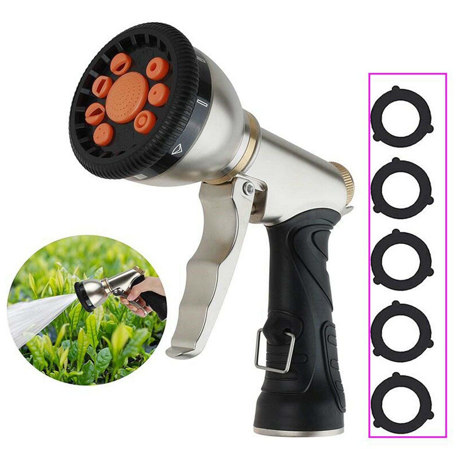 High Pressure Jet Garden Water Hose Spray Nozzle 9 Adjustable Patterns