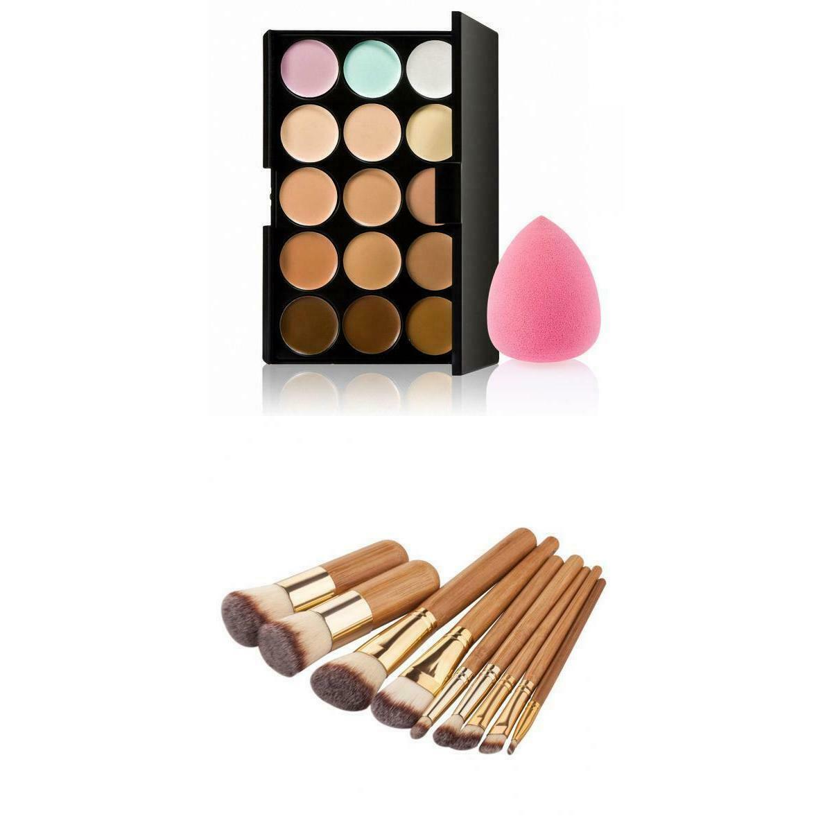 15 Colors Contour Palette with Kabuki Foundation Concealer Makeup Brush Set