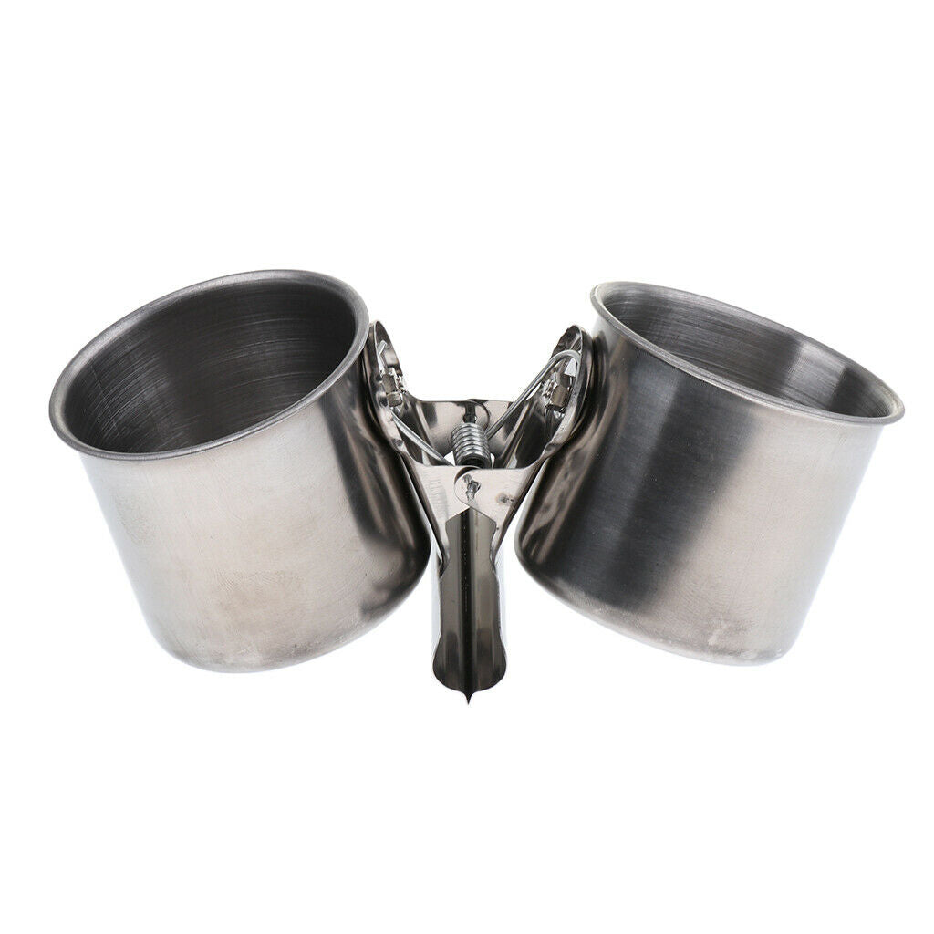 Food water feeding bird double cup with clip stainless steel