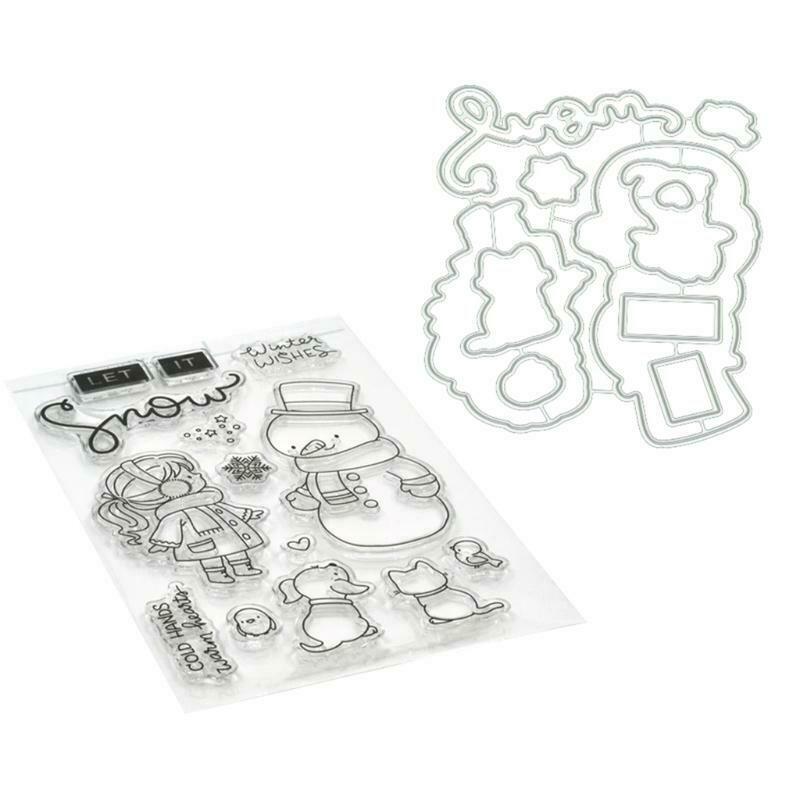 Girl Snowman Cutting Dies Clear Stamp DIY Scrapbooking for Paper Card Embossing