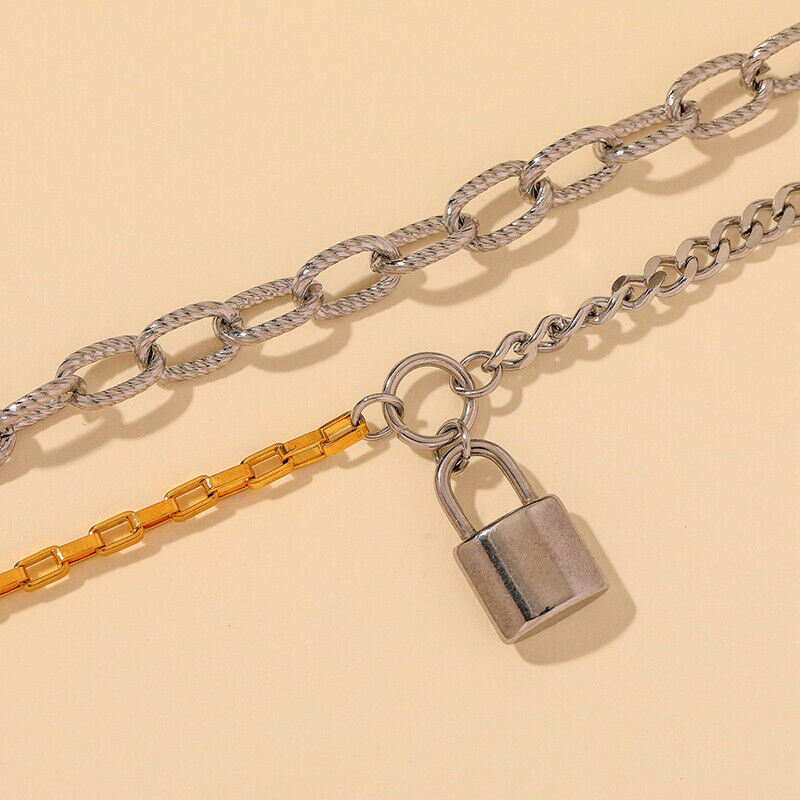 Punk Double Layer Lock Chain Bracelets Female Bracelet Bangles for Women .l8