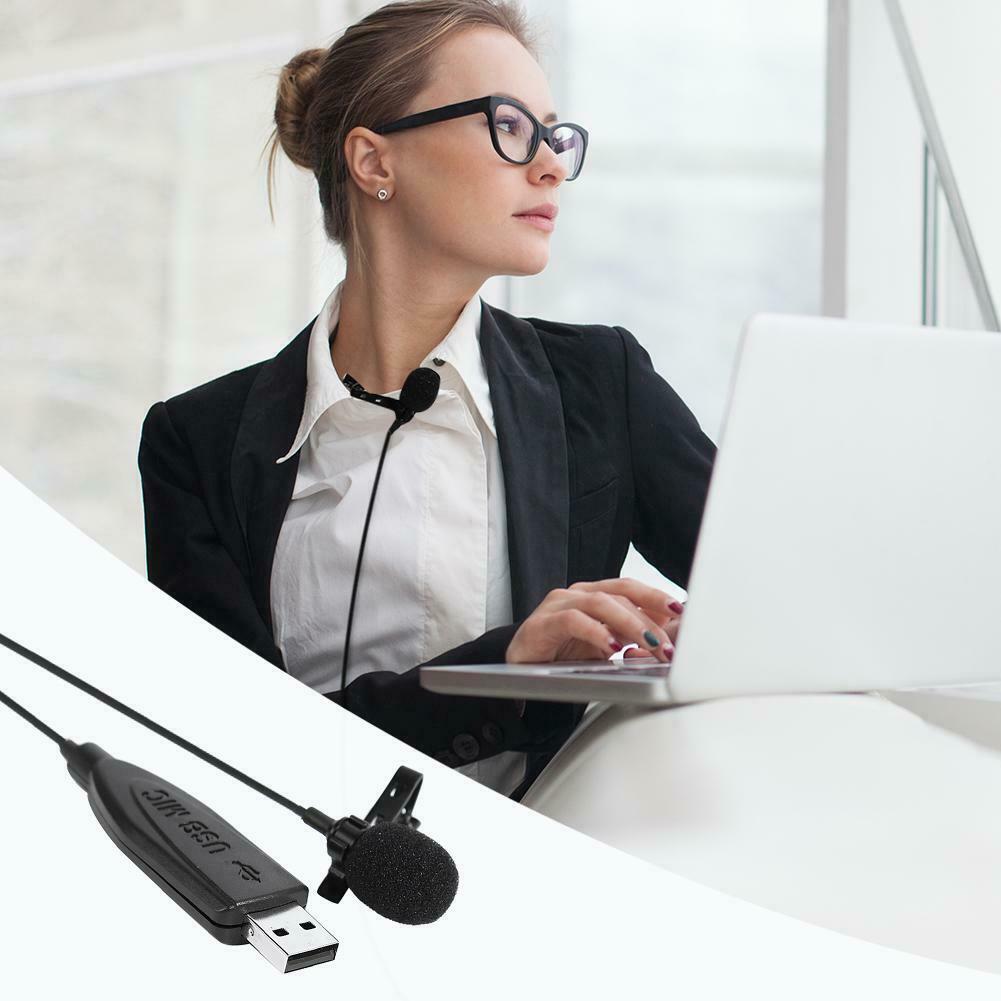 Pro USB Lavalier Microphone Clip on Collar Condenser Lapel Mic for Meeting PC
