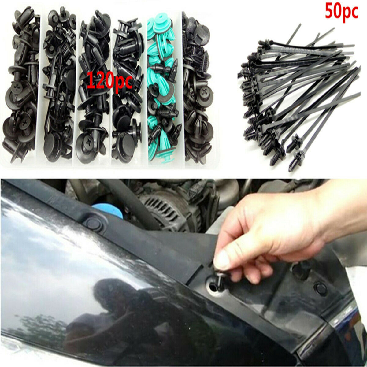 Car Door Panel Bumper Fender Cover Rivet Clamp Fastener Clip Tie Wrap Cable Kit