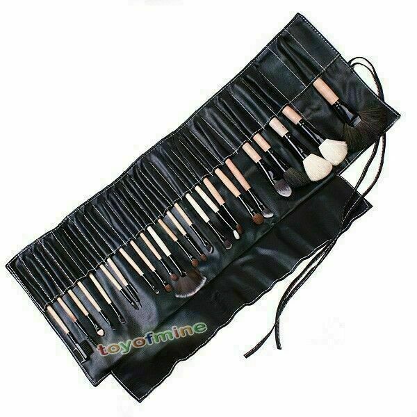 24 Pcs Beauty Makeup Brush Woodland Design Black Synthetic Leather Brushes Bag