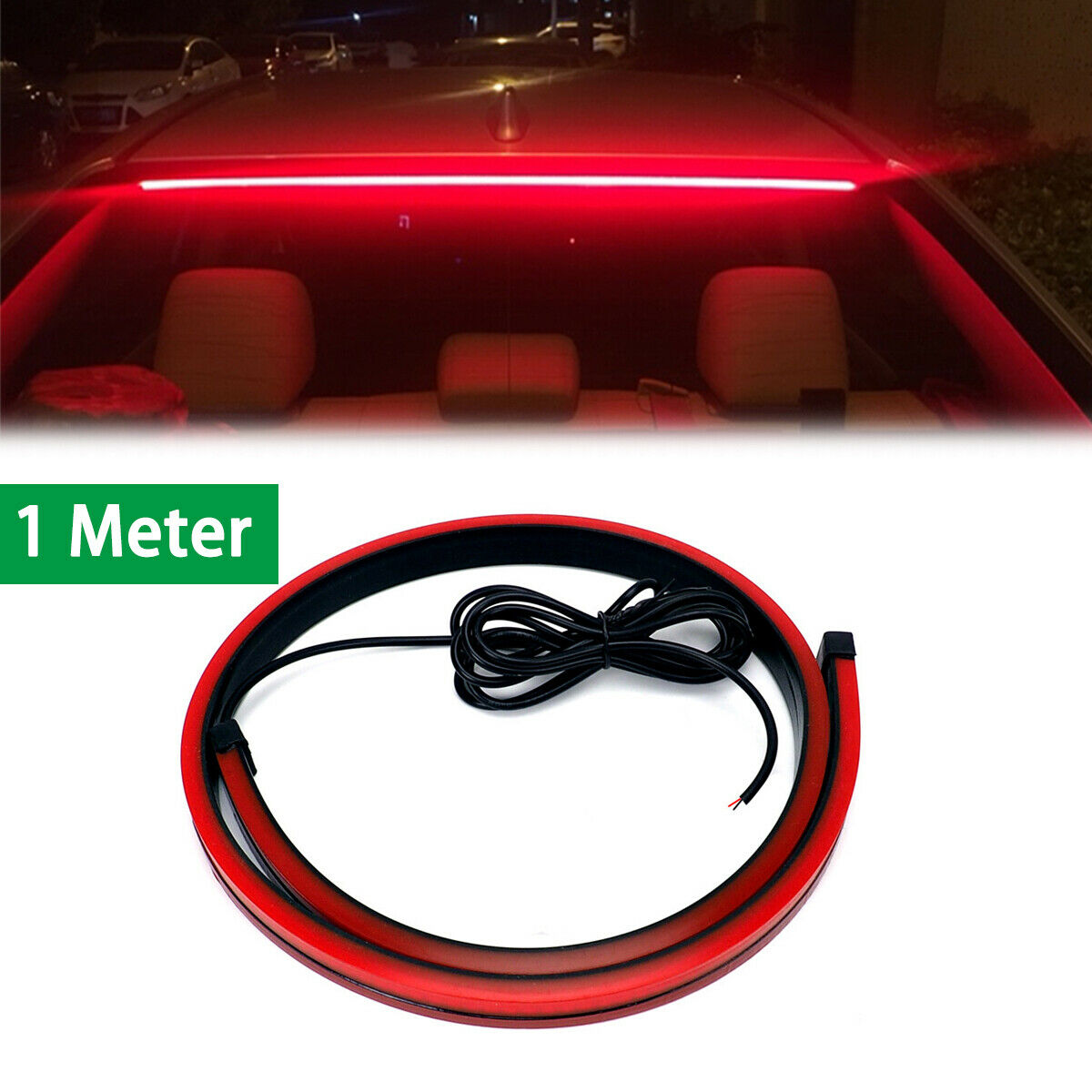 100cm 39.4" Rear Brake Signal Reverse Parking LED Light Strip Bar Waterproof Red